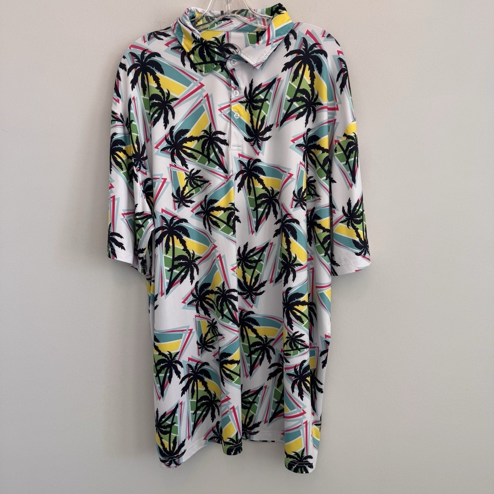Proud Ninety Golf Polo Shirt Men's Size 3X Retro Palm Tree Geometric 90s Style
